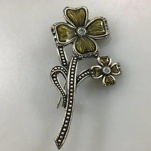 LIA 4 Leaf Clover Lucky Shamrock Green Enamel Pin Brooch 2.5" Lord & Taylor